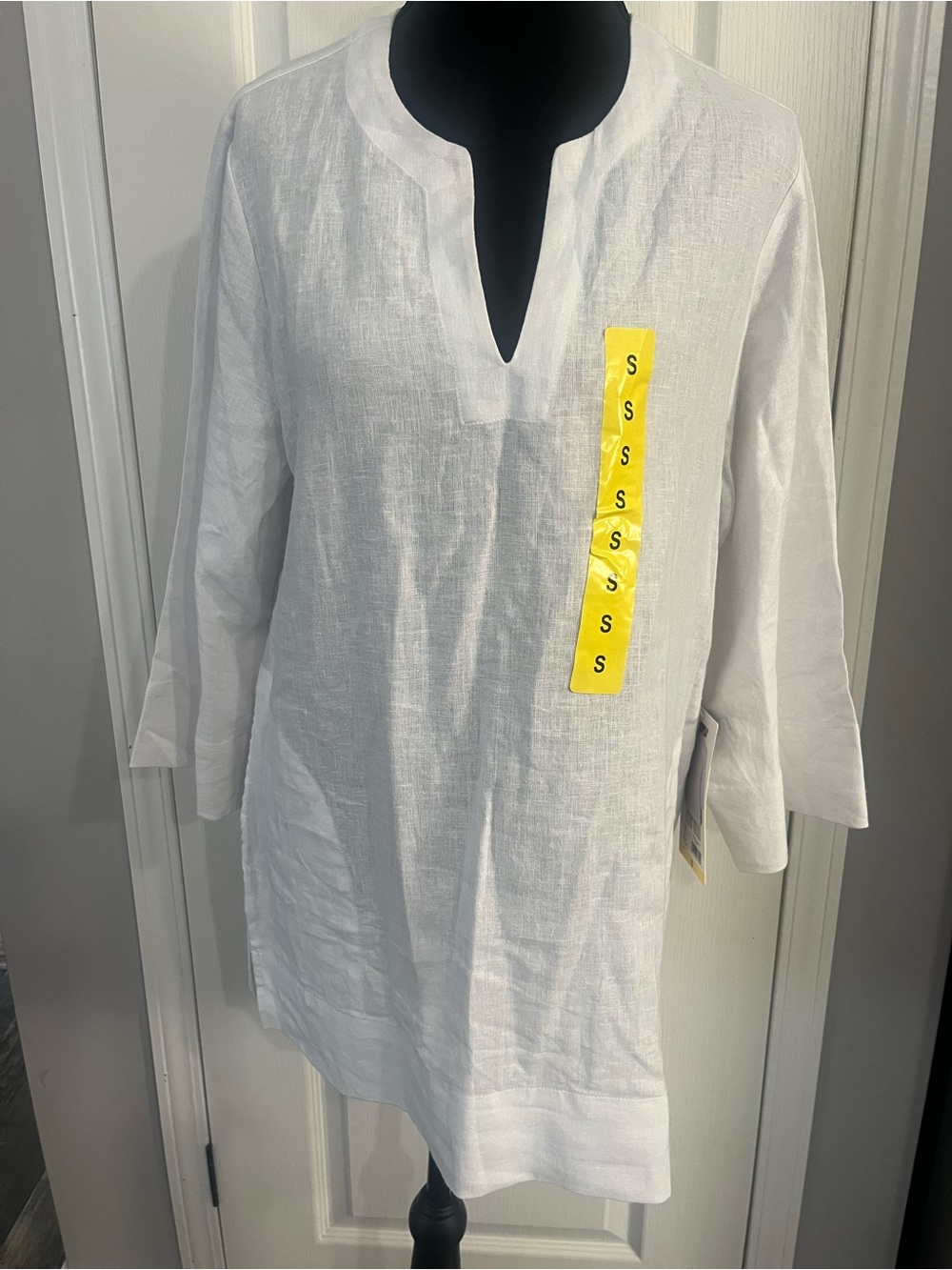 Lands' End White Linen Blend Split-Neck Tunic